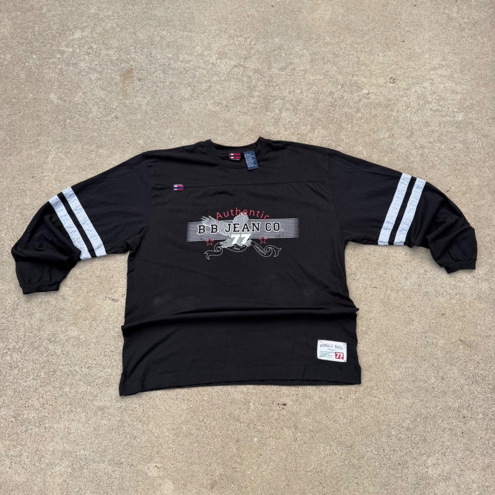 Bugle Boy B.B. Jean Co Vintage Mens XL Black Long Sleeve Football Jersey Shirt